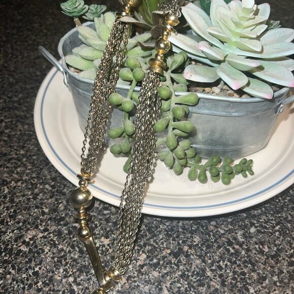 STELLA & DOT "Bianca" Lariat Gold & Bronze Tone Tassel Necklace 32" Front Hook - Picture 3 of 12